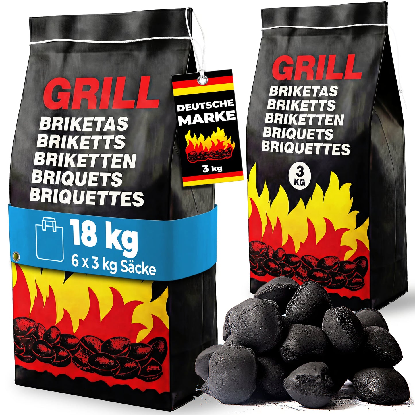 18 kg Holzkohle für einen Grillbeutel von 3 kg