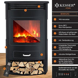 KESSER® Prio Elektrokamin mit Heizung & Fernbedienung, 950/1900W, Realistischer LED-Flammeneffekt, 3-Seiten-Panoramafenster, Thermostat & Timer, Standkamin