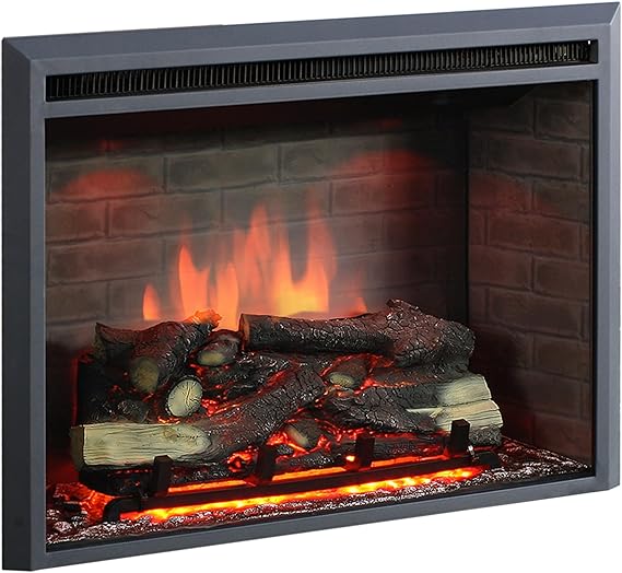 RICHEN EF4XC Elektrokamin mit Heizung – 3D-Flammeneffekt & Knistergeräusch, Fernbedienung, Elektrischer Standkamin in Schwarz
