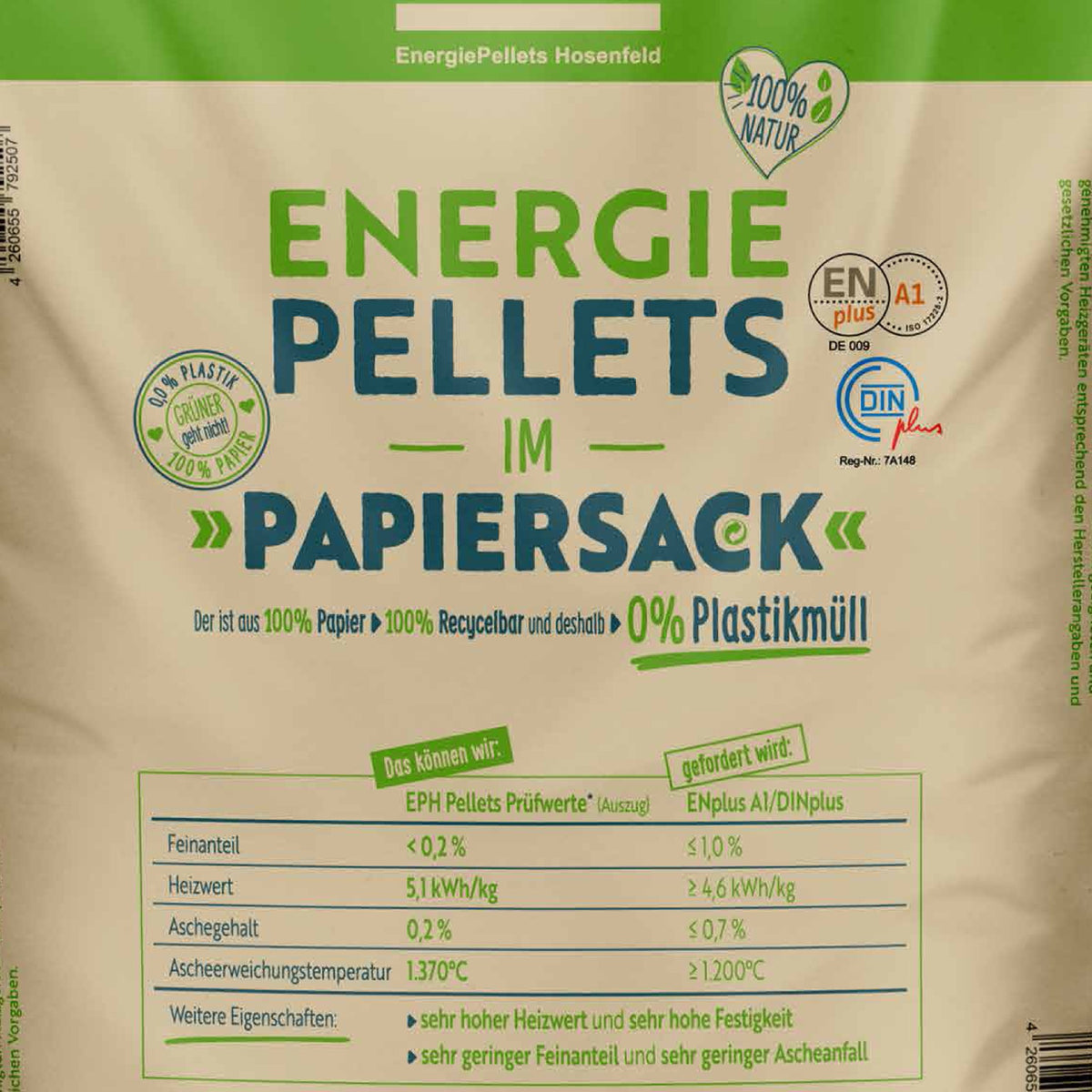 EPH Holzpellets 6 mm DINplus A1 – 975 kg (65×15 kg)