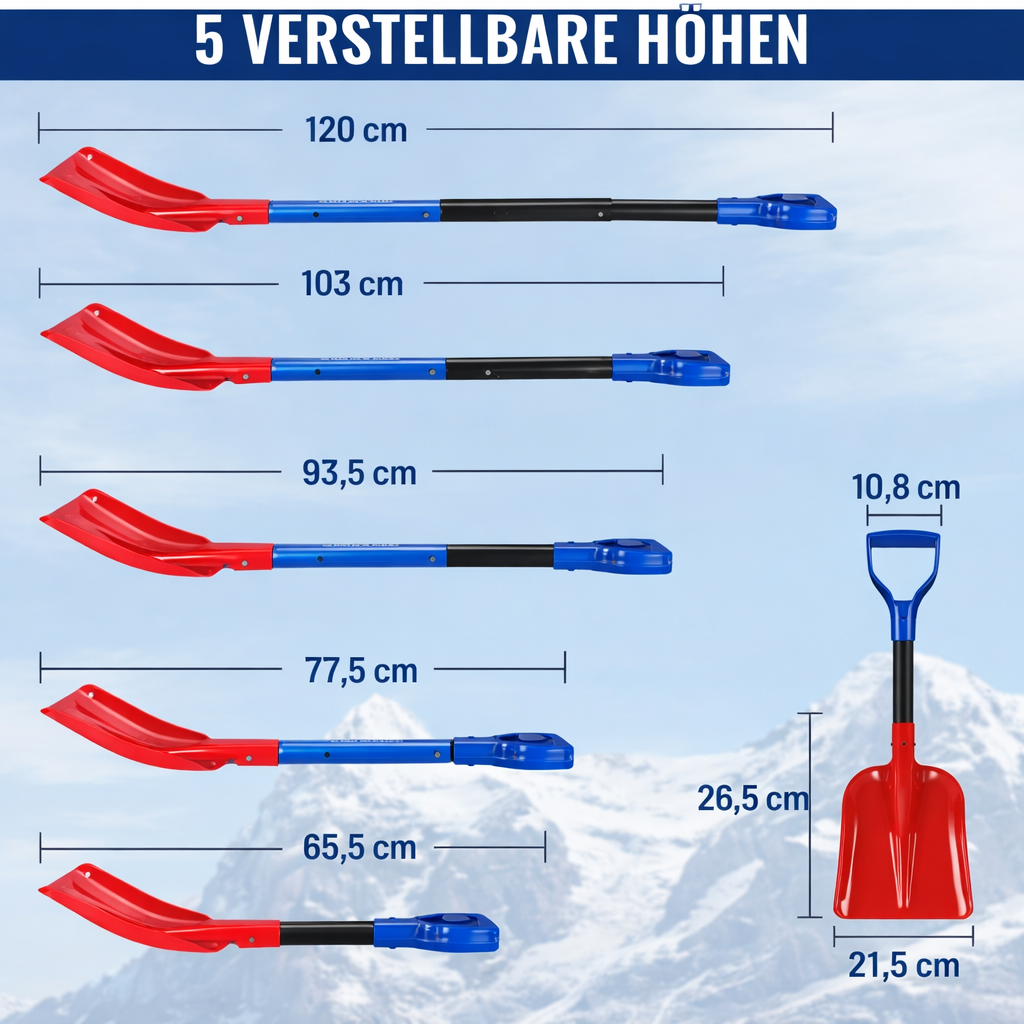 Verstellbare Aluminium-Schneeschaufel mit Teleskopstiel und Aufbewahrungstasche