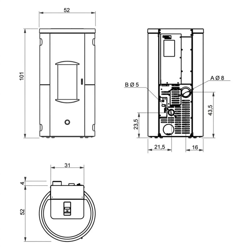 EK63 Like 80 Evo Pelletofen Stahl weiß RR hinten