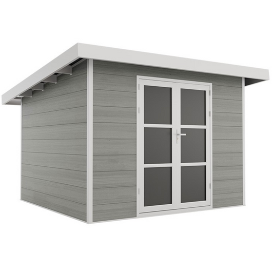 SINTRA 9 m² Gartenhaus aus hellgrauem Verbundmaterial – Modern und langlebig