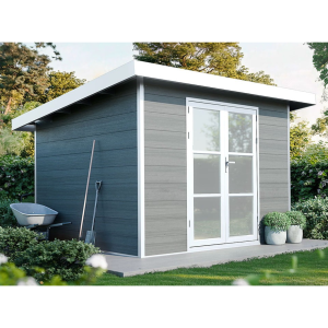 SINTRA 9 m² Gartenhaus aus hellgrauem Verbundmaterial – Modern und langlebig