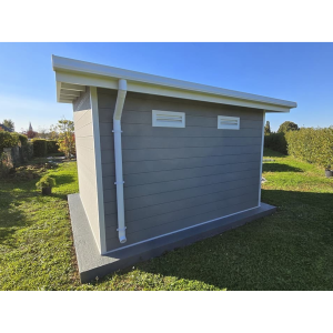 SINTRA 9 m² Gartenhaus aus hellgrauem Verbundmaterial – Modern und langlebig