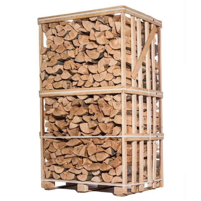 Palette mit 2,5 Kubikmeter 50 cm ofengetrocknetem Brennholz - Kiste mit 2,1 m³ gespaltenen und geschnittenen Eichen-/Buchen-/Kastanienholzscheiten