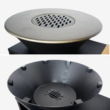 Stromboli Feuerstelle mit Grillfunktion, 80 cm Durchmesser – schwarz, mit Grillrost und Stauraum. B 138 x T 82 x H 114 cm
