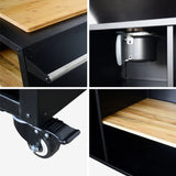 Stromboli Feuerstelle mit Grillfunktion, 80 cm Durchmesser – schwarz, mit Grillrost und Stauraum. B 138 x T 82 x H 114 cm