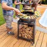 FIESTA Hohe Feuerstelle mit abnehmbarer Stahlplatte und Grillrost, Grillplatte für den Außenbereich, Ø 75 cm